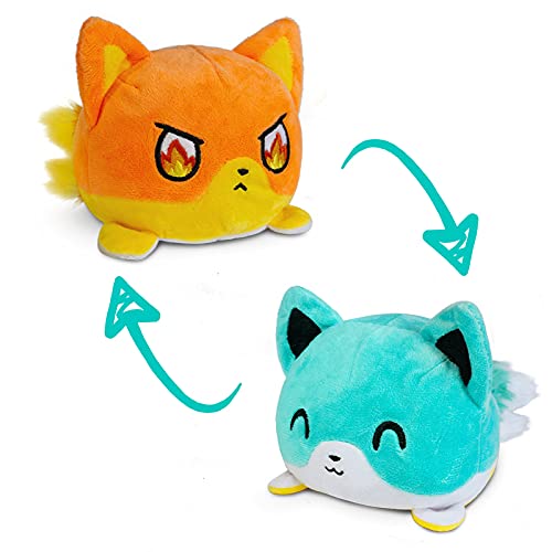 TeeTurtle | The Original Reversible Kitsune Plushie | Patented Design | Sensory Fidget Toy for Stress Relief | Blue + Orange | Happy + Rage | Show Your Mood Without Saying a Word! Small