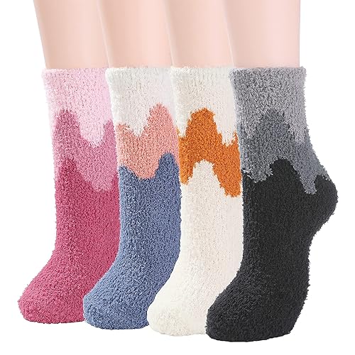 Zando Cozy Fuzzy Socks for Women Non Slip Socks Slipper Socks Fluffy Socks Hospital Socks with Grips for Women Sleep - One Size - H 4/Gradient Ice Cream