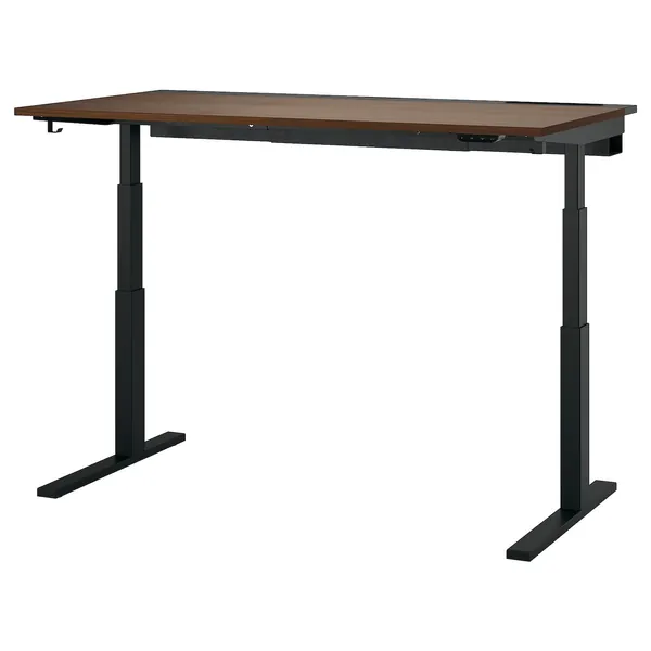 MITTZON Desk sit/stand - electric walnut veneer/black 160x80 cm