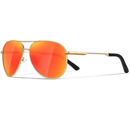 phikttu Sunglasses Men Polarized Aviator Sunglasses for Men Women Fishing Driving Sun glasses Metal Frame UV400 Protection - Gold Frame Orange Lens
