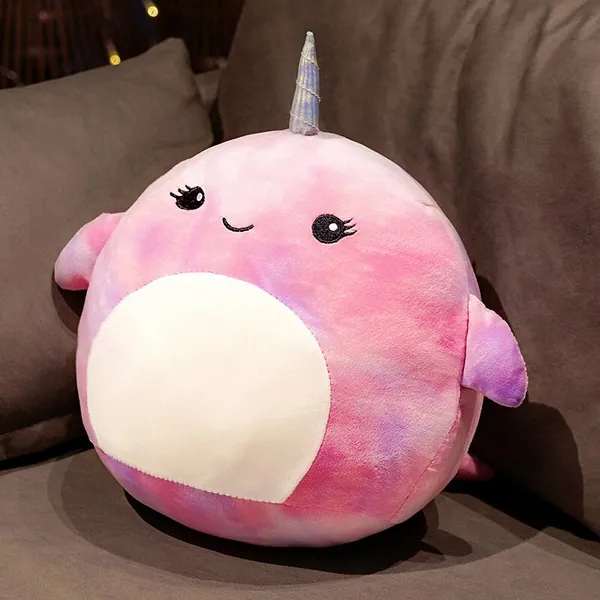 Unicorn Whale Plush Cushion (4 Colors, 2 Sizes) - 15" / 40cm / Pink Round Eyes
