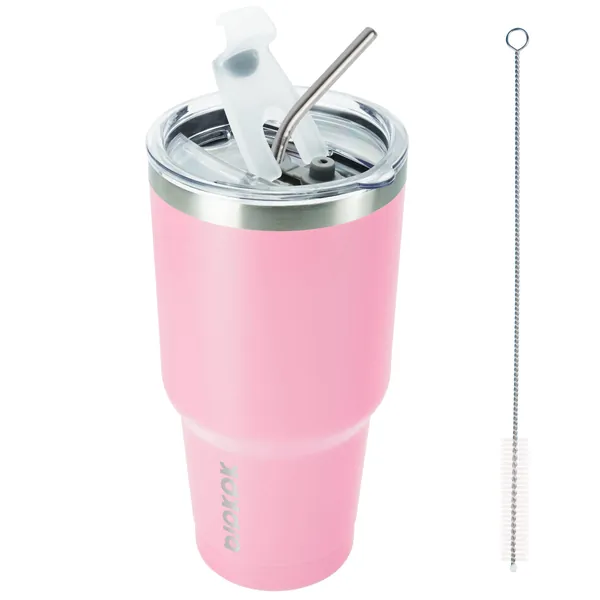 BJPKPK 30oz Insulated Tumbler with Lids and Straw, Stainless Steel Travel Coffee Tumbler,Powder Coated Travel Mug,Light Pink - Light Pink-30oz 30 ounces