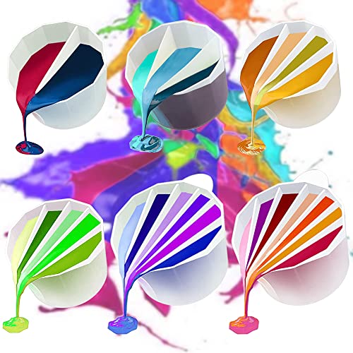 6 Pcs Silicone Split Cups, FineGood 2/7 Split Cups for Paint Pouring Reusable Resin Mixing Cups , Dividers Cup for DIY Paint Acrylic Resin Pouring
