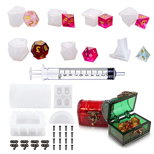 7 Shapes Dice Molds for Resin, with Silicone Treasure Storage Box Mold Dice Box Mold Polyhedral Dice Mold Dice Making Mold for Epoxy Resin Casting Table Board Game - A2