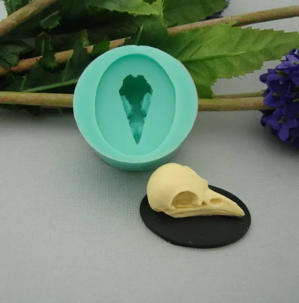 Silicone Mold  Crow Skull  Cameo Jewelry Making Resin Polymer Clay.