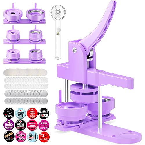 Button Maker Machine Multiple Sizes, 1+1.25+2.25 inch DIY Button Press Machine for Kids, 330PCS Button Making Supplies with Badge Buttons, Bottle Openers, Fridge Stickers and Keychains (Purple) - Purple - 1 in + 1.25 in + 2.25 in