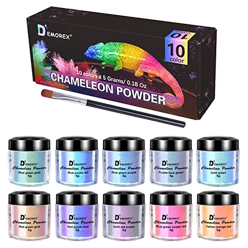 Chameleon Mica Powder, 10 Colors Epoxy Resin Pigment Color Shift Shimmering Mica Powder Holographic for Resin Tumbler Painting Soap Making Bath Bombs Candle Making Slime 0.17oz(5 Grams)/Jar