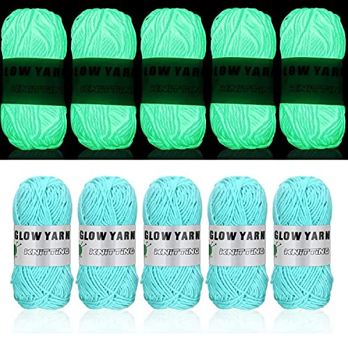5 Rolls Glow in The Dark Yarn, 55 Yards Knitting Yarn for Crocheting, Luminous Sewing Supplies for Knitting DIY Crafts(Light Blue) - Light Blue