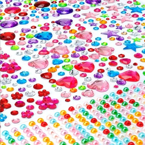 Gem Stickers, 936pcs Rhinestones for Crafts, Self Adhesive Gems for Crafts, Jewel Stickers, Bling Rhinestone Stickers, Face Gems Jewels, Stick on Gems for Crafts DIY, Face Gems Makeup Assorted Shapes - A-colorful Gems