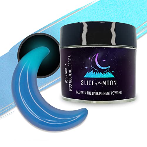 Slice of the Moon | Blue Glow-in-The-Dark Luminescent Pigment Powder for Cosmetics, Epoxy Resin, Art Projects, Paint, Face Paint, and Crafts - 1oz (28g) Jar - Neon Blue