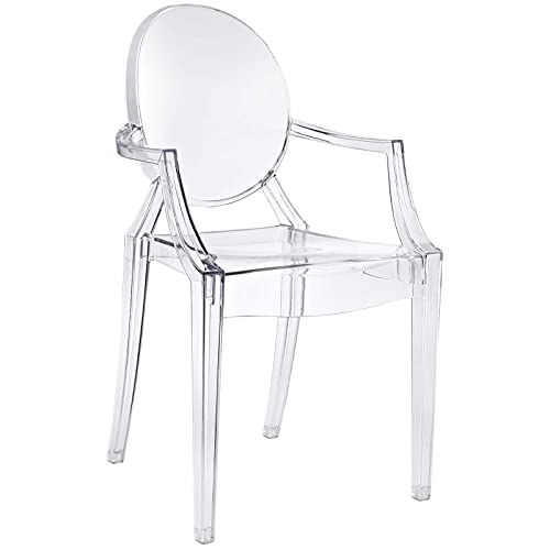 Modway Casper Modern Acrylic Stacking Kitchen and Dining Room Arm Chair in Clear - Fully Assembled - Clear - One Dining Armchair