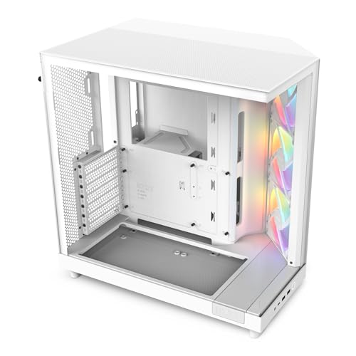 NZXT H6 Flow RGB Mid-Tower Airflow Case with 3 RGB Fans, Panoramic Glass Panels, and Cable Management - White - White - H6 Flow RGB