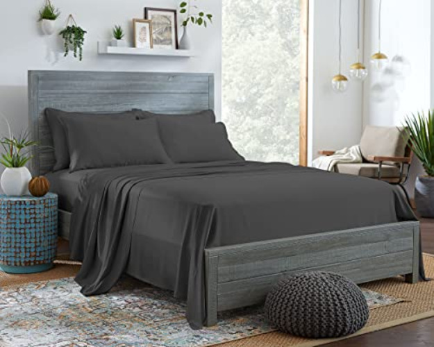 Stylinen 100% Organic Eucalyptus Bed Sheets Queen Size 4 Piece Set, Tencel Lyocell, Silky Soft & Smooth, Breathable, 16 Inch Deep Pockets, 1 Fitted, 1 Flat, 2 Pillowcases (Queen, Charcoal) - Queen - Charcoal