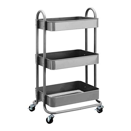 Amazon Basics 3-Tier Rolling Utility or Kitchen Cart - Charcoal - Charcoal