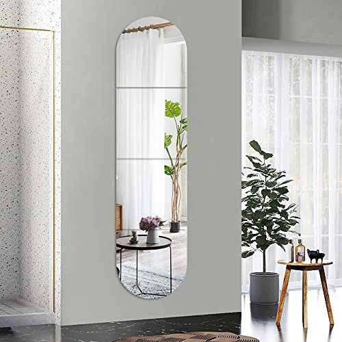 Full Body Length Mirrors for Walls, 12x12 4pcs Acrylic Plexiglass Wall-Mounted Stick On Frameless Square Makeup Large Long Mirror Home Workout Gym Hallway Mirror Dorm Floor Tile Self Adhesive