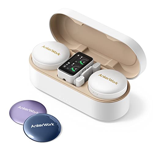 AnkerWork M650 Wireless Lavalier Microphone, Pro Noise Cancellation, Swap Magnetic Colorful Covers, 2-Channel Quality Pickup, 200m Transmission, 15H Battery, Easy to Use for Vlogs, Not for Conference - white