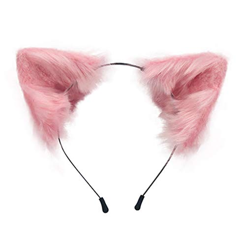 SMILETERNITY Handmade Fox Wolf Cat Ears Headwear Costume Accessories for Halloween Christmas Cosplay Party (Pink) - Pink