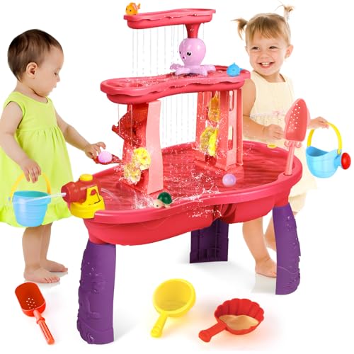 SUPER JOY Water Table for Toddlers 3-5 | 3-Tier Toddler Water Table for Kids Outdoors Play | Kids Activity Table Water Play Table with Rain Showers Splash Pond for Toddlers Boys Girls 3 4 5 6 7 8