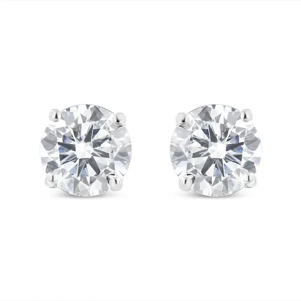 14K White Gold 1-1/2 Cttw Round Brilliant-Cut Near Colorless Diamond Classic 4-Prong Stud Earrings with Screw Backs (H-I Color, SI1-SI2 Clarity)