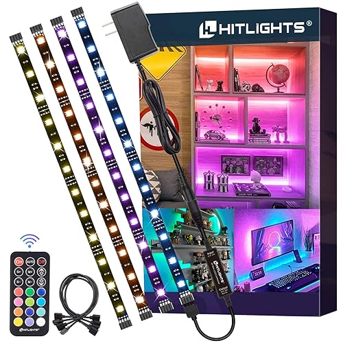 LED Strip Lights, HitLights 4 Pre-Cut 1ft/4ft Small Light Strips Dimmable, RGB 5050 Color Changing LED Tape Light with Remote and UL-Listed Adapter for TV Backlight, Bedroom, Cabinet Shelf Display - 4 X 1.0FT (4FT)