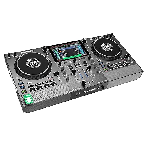 Numark Mixstream Pro Go Portable DJ Controller with Battery, Mixer with Stem Separation, Speakers, WiFi Streaming, Touchscreen, works with Serato DJ - Audio Mixing Console