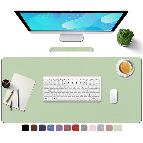 TOWWI PU Leather Desk Pad with Suede Base, Multi-Color Non-Slip Mouse Pad, 24” x 14” Waterproof Desk Writing Mat, Large Desk Blotter Protector (Light Green) - Light Green - 24" x 14"