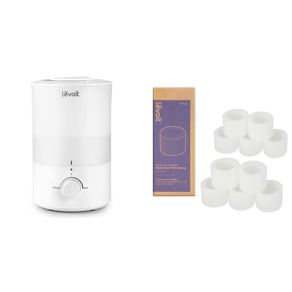 LEVOIT Cool Mist Humidifiers and 10 Pack Replacement Filter - Humidifier & Accessory White