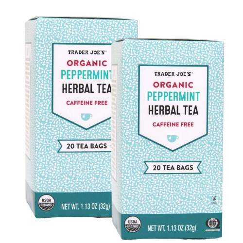 Trader Joes Peppermint Tea Organic -- 40 Tea Bags -- Herbal Caffiene Free (2 Pack) - 