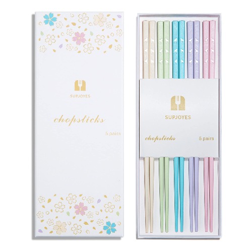 SUPJOYES Reusable Chopsticks, 5 Pairs Fiberglass Chopsticks, Multicolour Dishwasher Safe Chop Sticks, 24cm