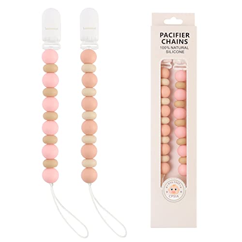 Pacifier Clips, 2PCS Silicone Soother Clips, BPA Free Pacifier Clip Pacifier Holder for Newborn Baby Boy Girl Gifts (A-Pink) - A-Pink