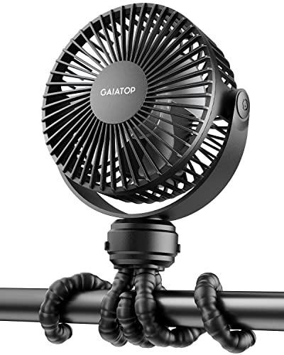 Gaiatop Mini Portable Stroller Fan, Battery Operated Small Clip on Fan, Detachable 3 Speed Rechargeable 360° Rotate Flexible Tripod Cooling Fan for Car Seat Crib Treadmill Travel Black - Black