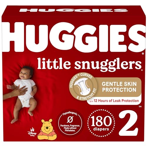 HUGGIES Diapers Size 2 - Huggies Little Snugglers Disposable Baby HUGGIES Diapers, 180ct, One Month Supply - Size 2