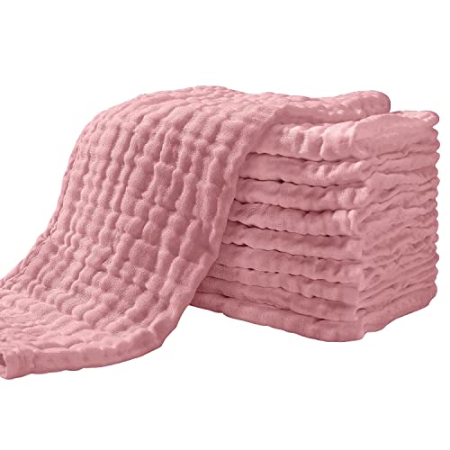 Yoofoss Muslin Burp Cloths for Baby 10 Pack 100% Cotton Baby Washcloths for Boys Girls Large 20''X10'' Super Soft and Absorbent Bean Paste - Bean Paste(10 Pack) - 20''x10''