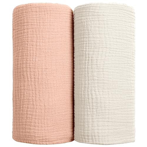 lulumoon Muslin Swaddle Blanket Baby - Cotton Swaddling Blanket Soft Baby Receiving Blanket Neutral 2Pack(Navy) - Heart Peach - Solid