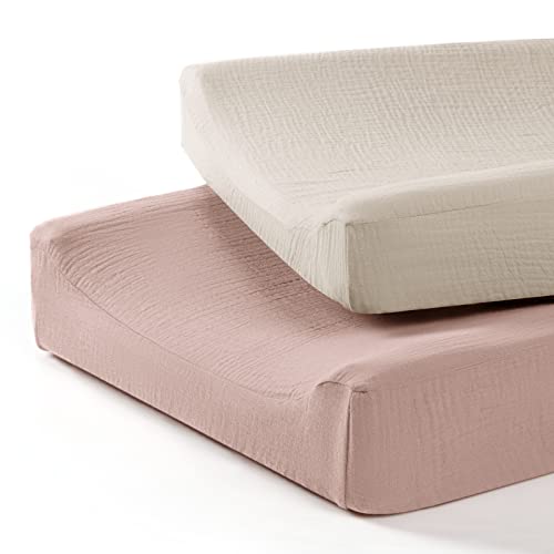 lulumoon Baby Changing Pad Cover: Muslin Diaper Changing Table Pad Cover - Changing Pad Sheets for Girls Boys (Cream & Sand) - Cream&sand