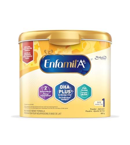 Enfamil A+, Baby Formula, Powder Tub, DHA (a type of Omega-3 fat) to help support brain development, Age 0-12 months, 663g, Packaging May Vary