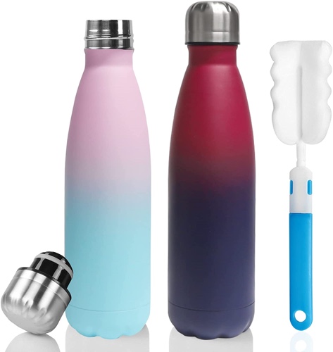 Sfee Insulated Water Bottle, 17oz Stainless Steel Water Bottles, Double Wall Vacuum Reusable Water Bottles Leak Proof BPA-FREE Sports Bottle Cup Keep Hot&Cold for Running Gym Workout Cycling Kids - DRed+Spink 17OZ