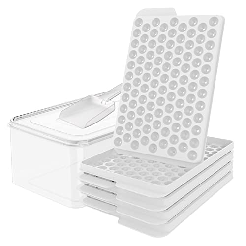 WIBIMEN Mini Ice Cube Trays, Upgraded Small Ice Cube Trays Easy Release, 104x4 PCS Tiny Ice Cube Tray Crushed Ice Tray for Chilling Drinks Coffee Juice(4Pack Ice trays & Ice Bin & Ice Scoop) (White) - White