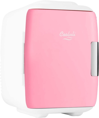 Cooluli Skincare Mini Fridge for Bedroom - Car, Office Desk & Dorm Room - Portable 4L/6 Can Electric Plug In Cooler & Warmer for Food, Drinks, Beauty & Makeup - 12v AC/DC & Exclusive USB Option, Pink - Pink