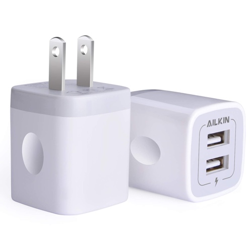 USB Wall Charger, Charger Adapter, AILKIN 2-Pack 2.1A Dual Port Quick Charger Plug Cube for iPhone 14 13 12 11 Pro Max 10 SE X XS 8 Plus Samsung Galaxy S22 S21 S20 Power Block Fast Charging Box Brick - White