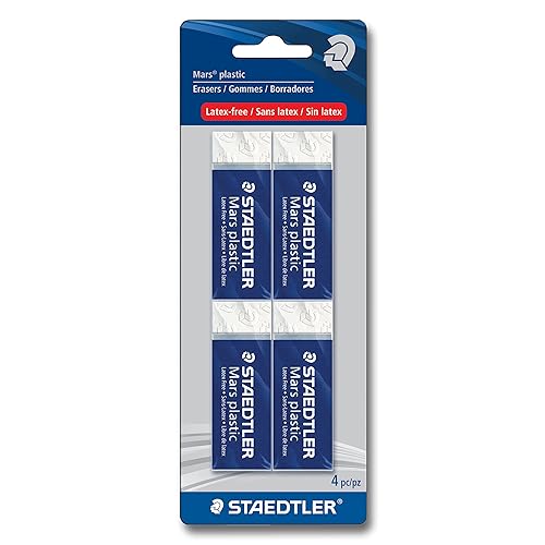 STAEDTLER Mars Plastic, Premium Quality Vinyl Eraser, White, Latex-free, Age-resistant, Minimal Crumbling, 4 Pack (526 50 BK4)