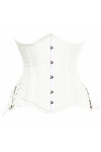 Top Drawer White Satin Double Steel Boned Curvy Cut Waist Cincher Corset w/Lace-Up Sides - 3X / white