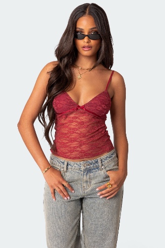 Eira Sheer Lace Tank Top | BORDU / XS