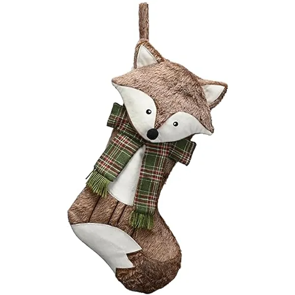 Valery Madelyn 21inch Fox Christmas Stocking, Cute Plush Personalized Fireplace Pet Hanging Stockings for Holiday Party Christmas Decorations and Xmas Gifts - Brown