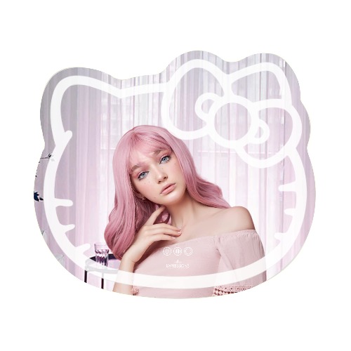 Impressions Vanity Hello Kitty Wall Mirror with Wi-Fi, Smart Touch Sensitive Makeup Vanity Mirror with App Controller and Color Changing Dimming LED Strip Light