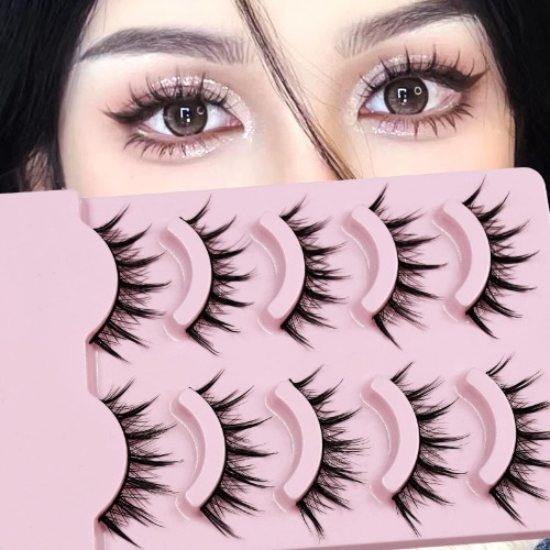 Augenli 5Pairs Manga Lashes Japanese Makeup Thick Natural Look Eyelashes Extension ,Cosplay Makeup Lashes, Anime Eyelashes Makeup Tools (7 Clusters) - 7 clusters