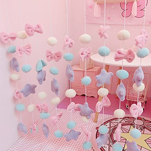 Curshimer Fluffy Curtain Kawaii Hanging String Garland for Baby Room Tassel Garland Sweet Bowknot Pentacle Home Decor (Pink - Star, 9 Strings) - Pink - Star - 9 strings