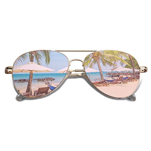 SOJOS Trendy Aviator Sunglasses for Women and Men - Gold Frame Pink Mirrored Lens - 56 Millimeters