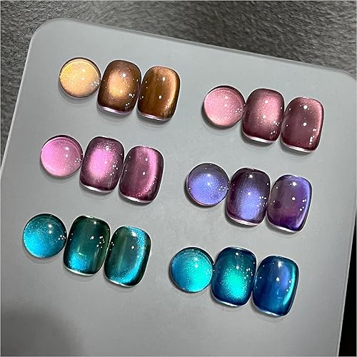 GAOY Glitter Cat Eye Gel Nail Polish Set with Magnet Colorful Galaxy for Holographic Cat Eye, Salon Gel Manicure and Nail Art DIY at Home - Aurora Borealis