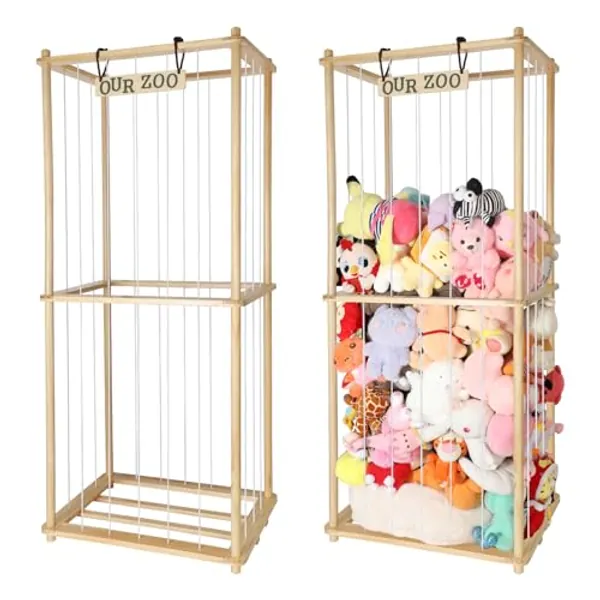 VZIUDYN Extra Large Stuffed Animal Zoo Storage Stuffed Animal Holder wooden Plush Storage Organizer Shelf with Elastic Band for Birthday Gift for Toddler Baby Kid, Play Room Decor Corner